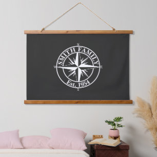 Compass Star Monogramm personalisierbares Emblem Wandteppich Mit Holzrahmen