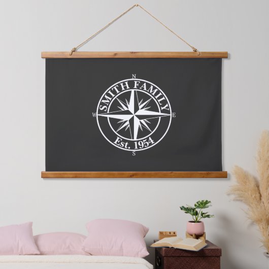Compass Star Monogramm personalisierbares Emblem Wandteppich Mit Holzrahmen (Schlafzimmer)