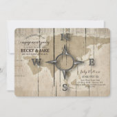 Compass und World Map Engagement Party Einladung (Vorderseite)