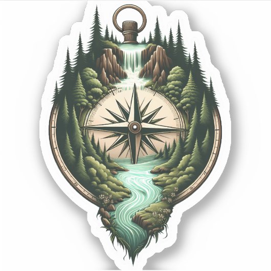 Compass Waterfall Vinyl Sticker | Die-Cut Sticker (Vorderseite)