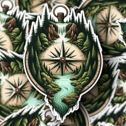 Compass Waterfall Vinyl Sticker | Die-Cut Sticker