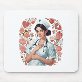 Compassionate Nurse - Elegant Floral Art Illustrat Mousepad