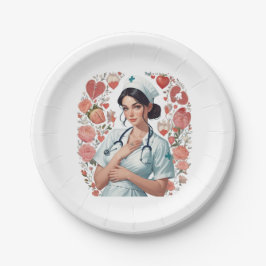 Compassionate Nurse - Elegant Floral Art Illustrat Pappteller
