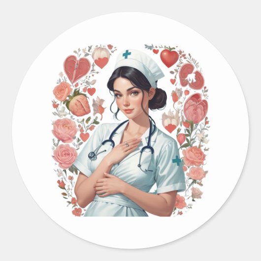 Compassionate Nurse - Elegant Floral Art Illustrat Runder Aufkleber (Vorderseite)