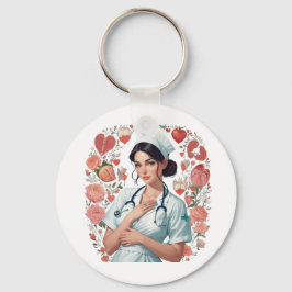 Compassionate Nurse - Elegant Floral Art Illustrat Schlüsselanhänger