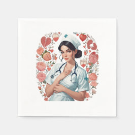 Compassionate Nurse - Elegant Floral Art Illustrat Serviette