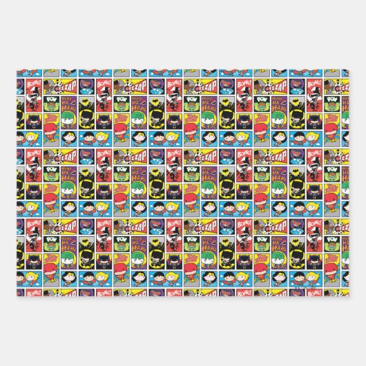 Compilation-Muster der Chibi-Gerechtigkeitsliga Geschenkpapier Set (Vorderseite 3)