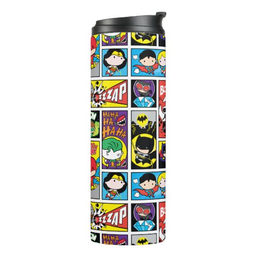 Compilation-Muster der Chibi-Gerechtigkeitsliga Thermosbecher (Nach links gedreht)