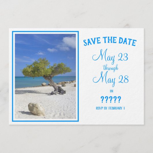 Completely Editable Save the Date Aruba Divi Tree Einladung (Vorderseite)