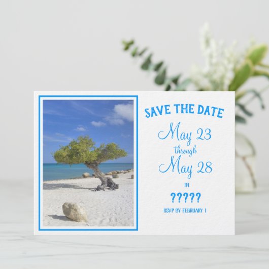 Completely Editable Save the Date Aruba Divi Tree Einladung (Stehend Vorderseite)