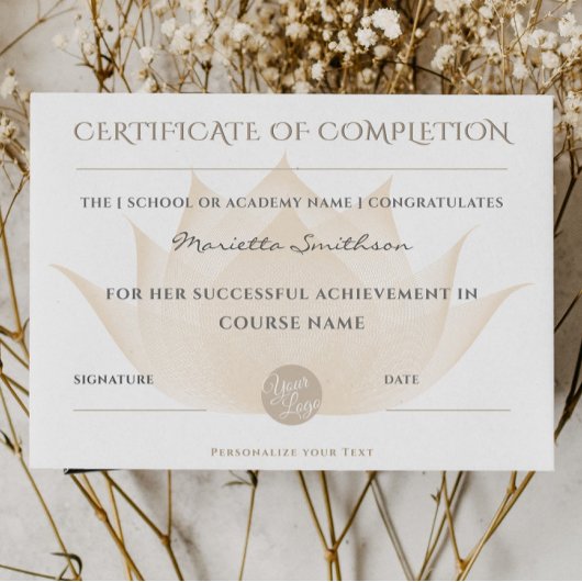 Completion Certificate Lotus Flower For Yoga Reiki