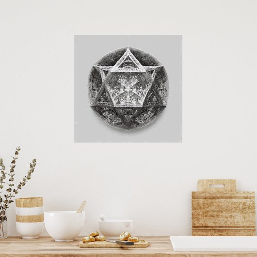 Complex Geometric Line Art: Icosahedron Infinity Poster (Küche)