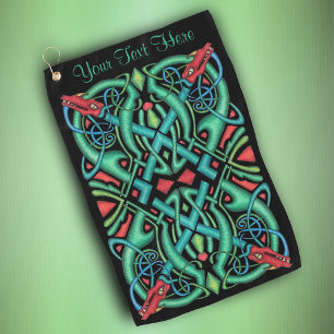 Complex Irish Celtic Knot Grüntöne Blues Dragon He Golfhandtuch