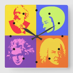 Composer Pop Art Music Clock Quadratische Wanduhr