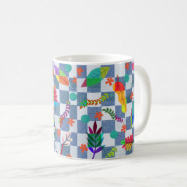 Composición de flores y hojas kaffeetasse