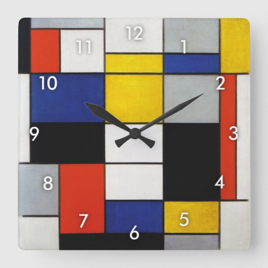 Composition, Mondrian Quadratische Wanduhr (Vorderseite)