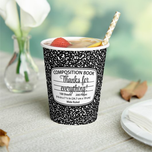Composition Notebook Party Cups – Disposable Cups Pappbecher (In Situ)