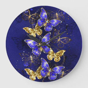 Composition with Sapphire Butterflies Große Wanduhr