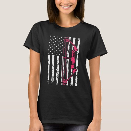 Compound Bow Archery USA American Flag Bowhunting T-Shirt (Vorderseite)