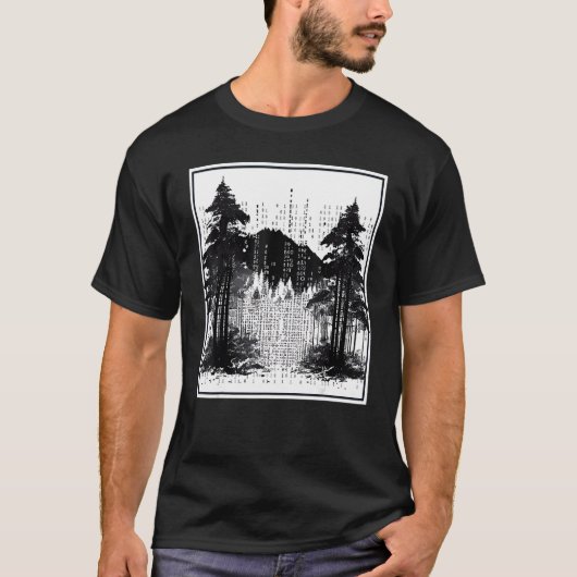 Computer Binary Code Programmer Forest Landscape T-Shirt (Vorderseite)
