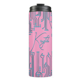 Computer Chip Nerd Schwarz, rosa, blauer Textname Thermosbecher