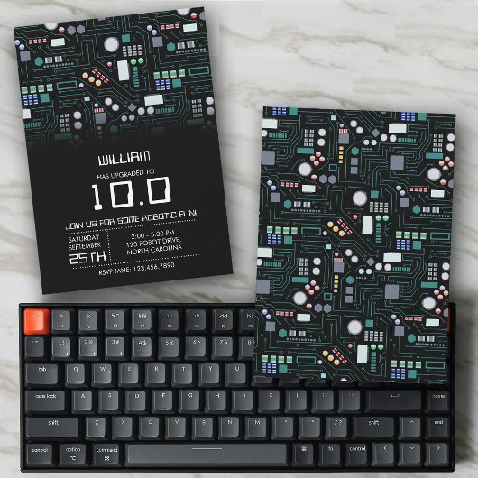 Computer Circuit Board Kids Robotic Birthday Party Einladung