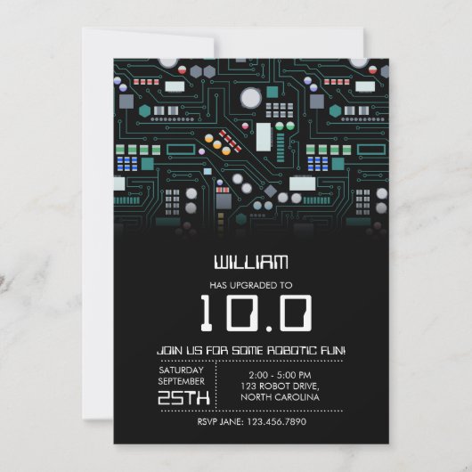 Computer Circuit Board Kids Robotic Birthday Party Einladung (Vorderseite)