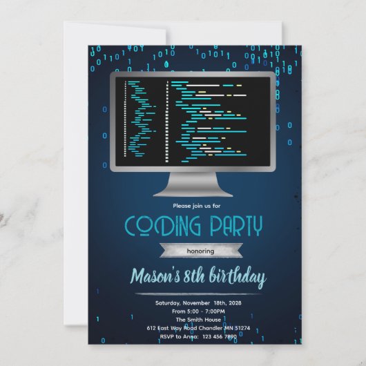 Computer coding birthday party invitation einladung (Vorderseite)