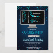 Computer coding birthday party invitation einladung (Vorne/Hinten)