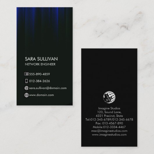 Computer Engineering Technical Blue Halftone Visitenkarte (Vorne/Hinten)
