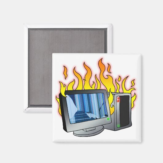 Computer Fire Square Magnet (Vorderseite/Rückseite)