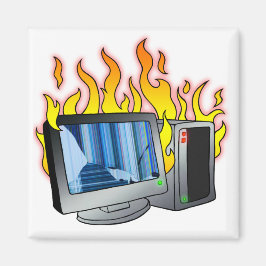 Computer Fire Square Magnet