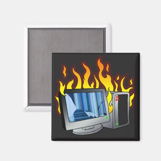Computer Fire Square Magnet (Vorderseite/Rückseite)