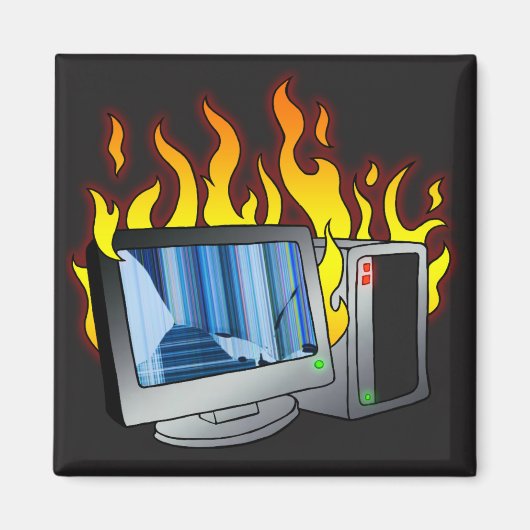 Computer Fire Square Magnet (Vorne)