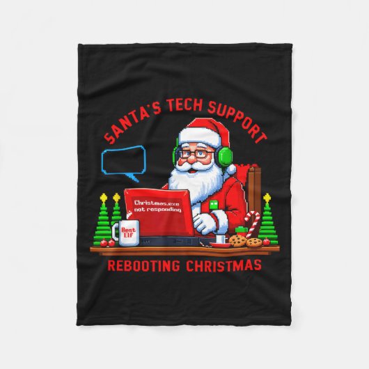 Computer Meme Funny Santa's Tech Suprt Rebooting C Fleecedecke (Vorderseite)