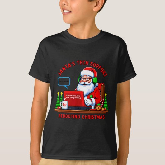 Computer Meme Funny Santa's Tech Suprt Rebooting C T-Shirt (Vorderseite)