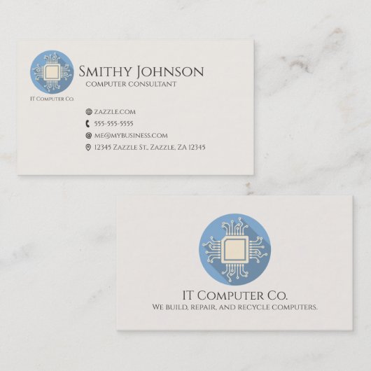 Computer Microchip Blue Visitenkarte (Vorne/Hinten)