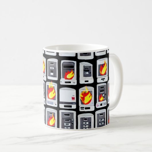 Computer mit Feuer Funny Illustriert Tech Tasse (VorderseiteRechts)