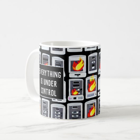 Computer mit Feuer Funny Illustriert Tech Tasse (Vorderseite Links)