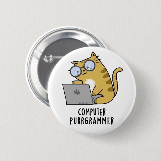 Computer Purr-Grammer Funny Cat Pun Button (Vorne & Hinten)