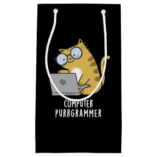 Computer Purr-Grammer Funny Cat Pun Dark BG Kleine Geschenktüte (Vorderseite)