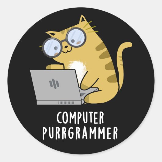 Computer Purr-Grammer Funny Cat Pun Dark BG Runder Aufkleber (Vorderseite)