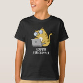 Computer Purr-Grammer Funny Cat Pun Dark BG T-Shirt (Vorderseite)