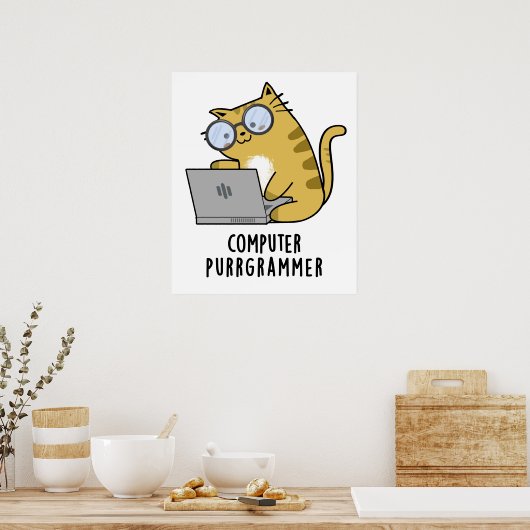 Computer Purr-Grammer Funny Cat Pun Poster (Küche)