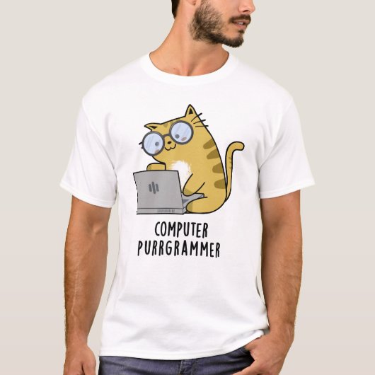 Computer Purr-Grammer Funny Cat Pun T-Shirt (Vorderseite)