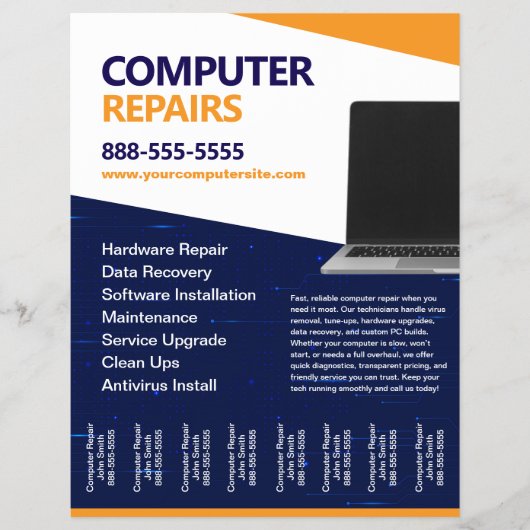 Computer Repairs with Tear Offs Flyer Template (Vorne)