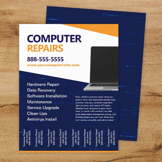 Computer-Reparaturen mit abreißbaren Flyer-Vorlage Flyer