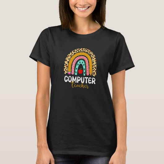 Computer Teacher Leopard Rainbow Back To School Co T-Shirt (Vorderseite)