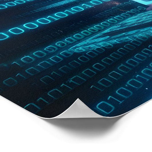 Computerbildschirm mit blauen digitalen Binärdaten Poster (Ecke)