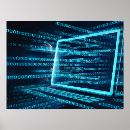Computerbildschirm mit blauen digitalen Binärdaten Poster (Vorne)